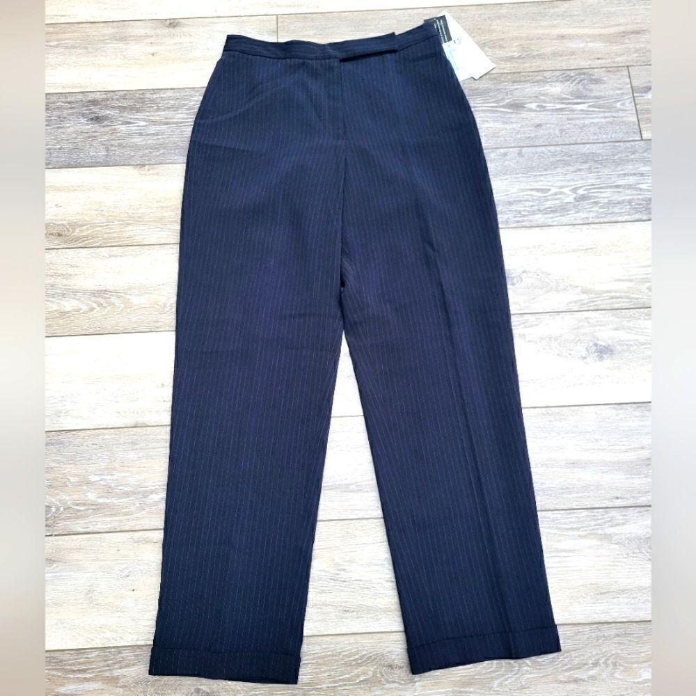 Josephine Chaus retro chic true navy, pin striped cuffed dress pant trousers,  8